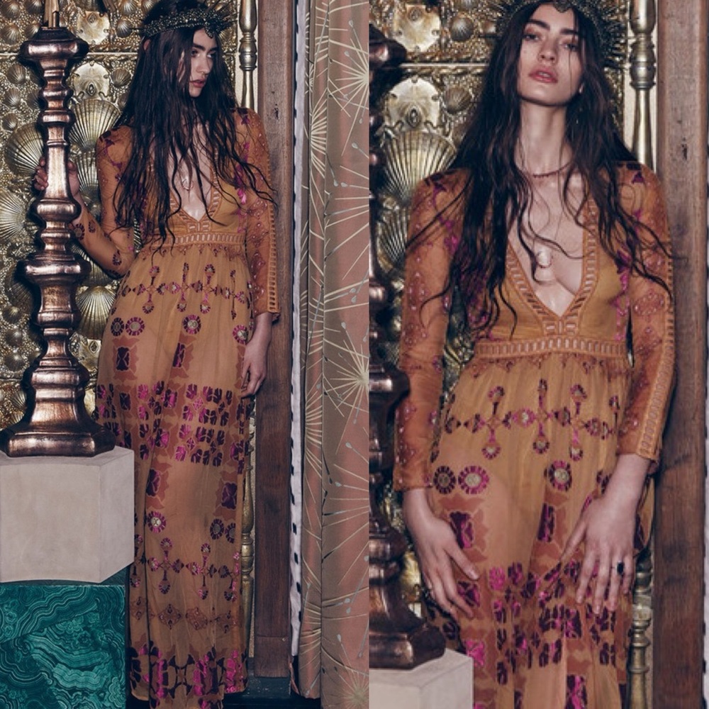 For Love and Lemons Barcelona Maxi Dress Old Gold